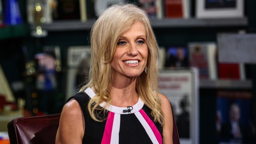 Kellyanne Conway, president and chief executive officer of Polling Co. Inc./Woman Trend, smiles during an interview on "With All Due Respect" in New York, U.S., on Tuesday, July 5, 2016. Asked how Trump reassures conservatives about his positions on issues such as abortion without losing ground with voters in the center, Republican pollster Conway, one of Trump's new senior strategists, said he would work to shift the spotlight to Clinton. 