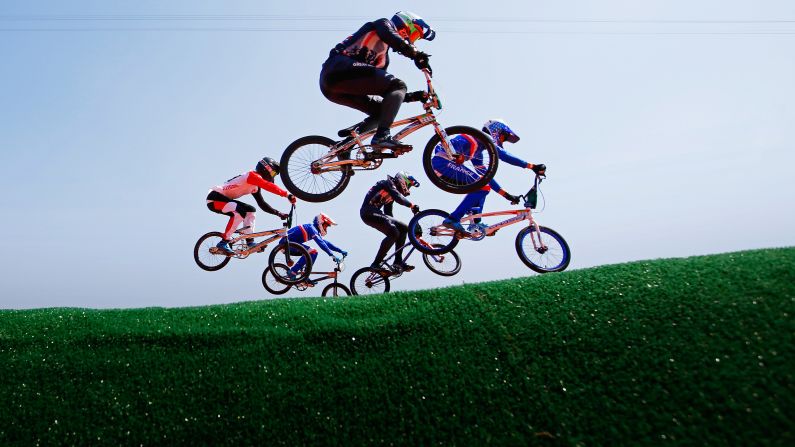 BMX riders practice prior to the individual seeding event.