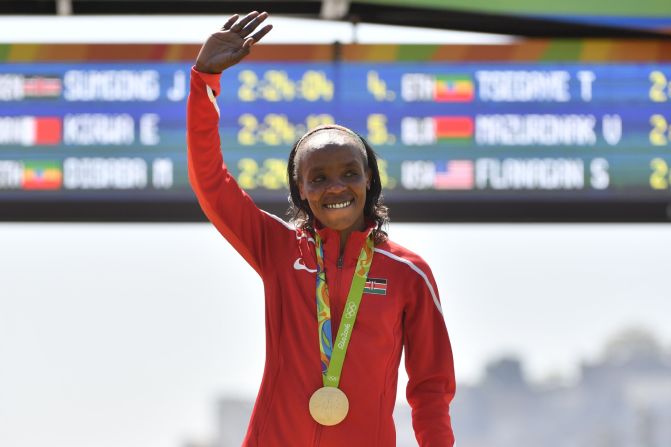 Kenya's Jemima Jelagat Sumgong winning gold for the marathon in Rio. <br /><br />Kenya has an illustrious tradition for runners. Over the 2008 and 2012 Olympics, only the US and Russia claimed more athletics medals. The country is now seeking to cash in on this rich heritage. 
