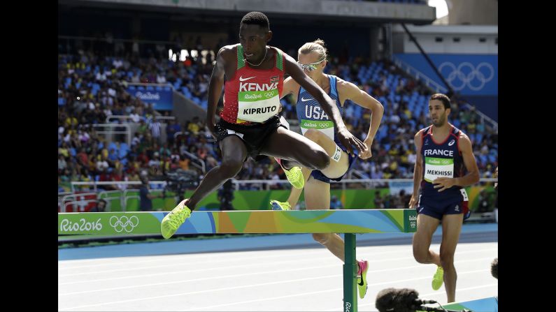 Kenya's Conseslus Kipruto won the 3,000-meter steeplechase. Kenyan men have won every Olympic steeplechase since 1984.