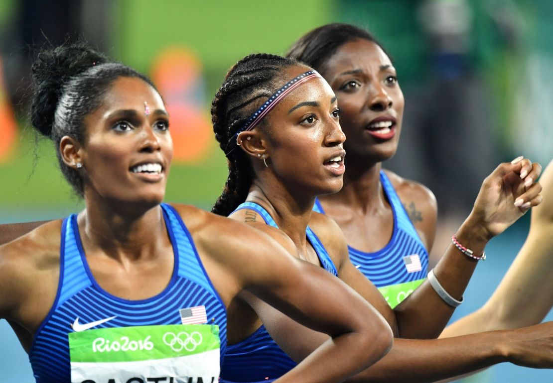 The US trio took the medals in a thrilling 100-meter hurdles race.