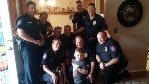 Officers from the Yukon police department showed up to help celebrate Brayden's birthday.