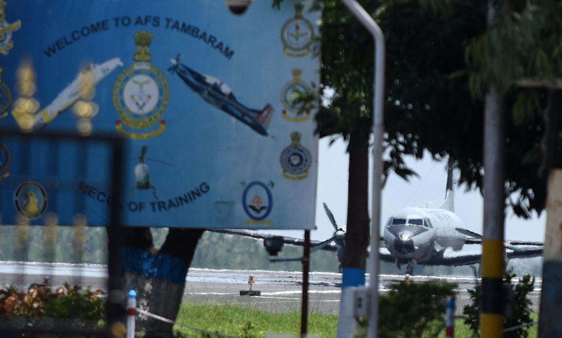 An Indian Air Force plane prepares to take off in the search for the missing AN-32.