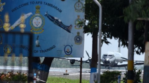 An Indian Air Force plane prepares to take off in the search for the missing AN-32.