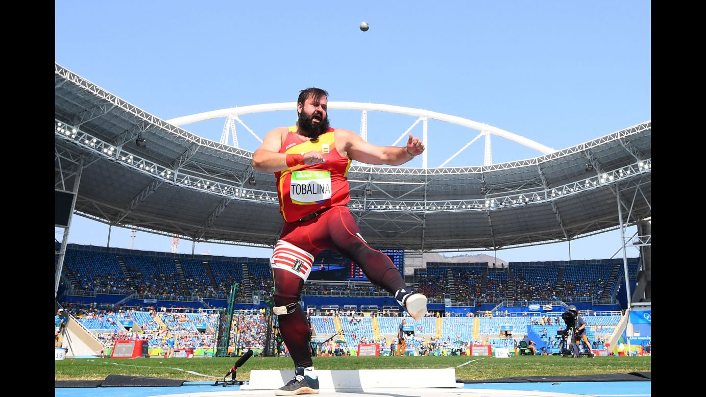 Spain's Carlos Tobalina takes part in the shot put.