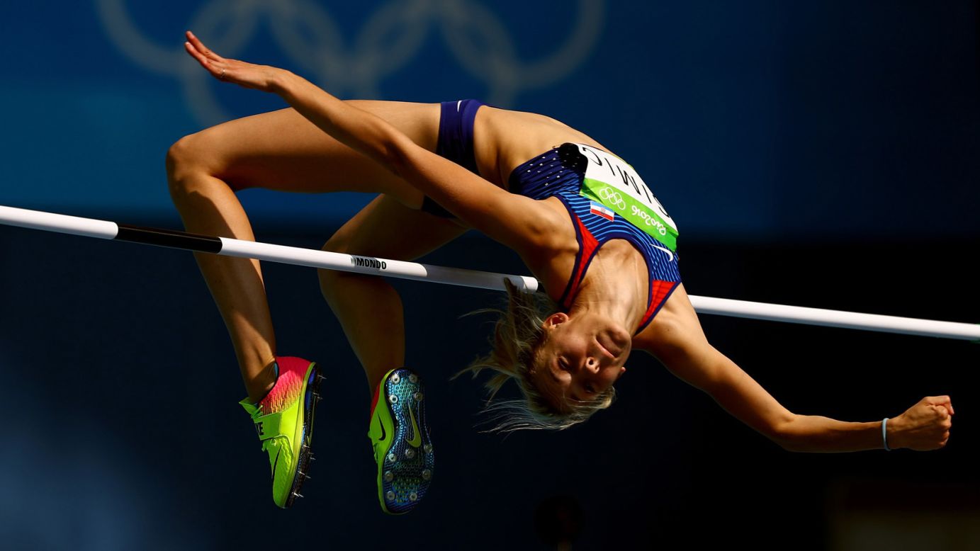 Ana Simic of Croatia competes in the high jump qualifications.