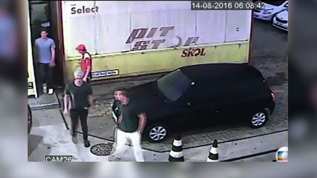 <strong>August 14:</strong> Brazil's Globo media group released surveillance footage that shows US swimmers Ryan Lochte, James Feigen, Jack Conger and Gunnar Bentz at a gas station in Rio de Janeiro. The Olympians initially said they were robbed at gunpoint there by men in police uniforms. Brazilian police <a href="http://www.cnn.com/2016/08/18/sport/us-swimmers-olympics-robbery-questions/index.html" target="_blank">said the athletes concocted a story</a> to cover up an act of vandalism that led to a confrontation with security guards.