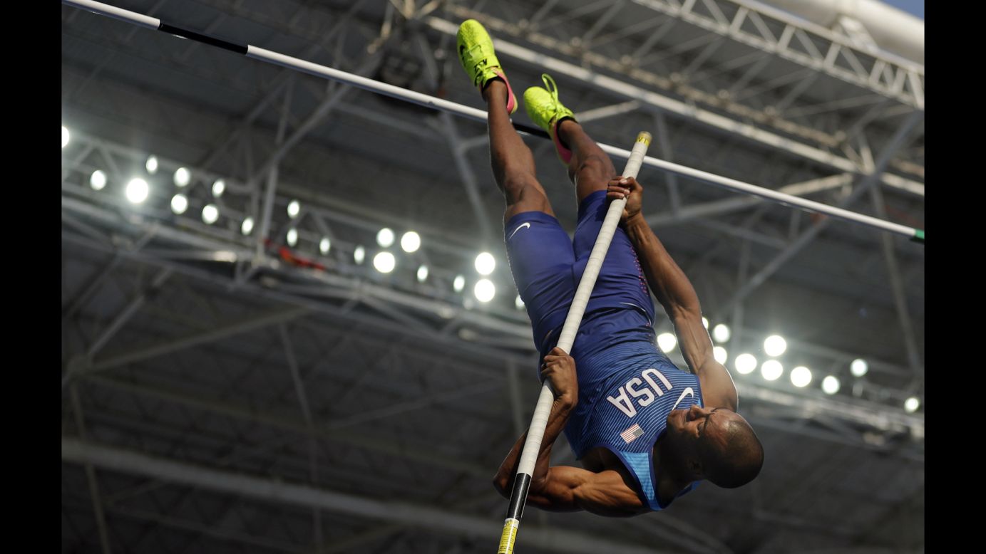 U.S. decathlete Ashton Eaton competes in the pole vault. He went on to win the decathlon, <a href="http://www.cnn.com/2016/08/18/sport/ashton-eaton-decathlon-rio/index.html" target="_blank">defending his Olympic title</a> from 2012.