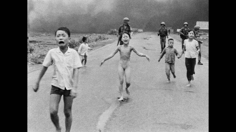 <strong>1972: Trang Bang, South Vietnam </strong>-- Nine-year-old Kim Phuc wails in agony as she and her fellow villagers flee a napalm attack. This unflinching look into the horrors of the Vietnam War earned a Pulitzer Prize. Phuc survived, and <a href="index.php?page=&url=http%3A%2F%2Fwww.cnn.com%2F2015%2F06%2F22%2Fworld%2Fkim-phuc-where-is-she-now%2F" target="_blank">eventually started her own foundation</a> to aid child victims of war. 