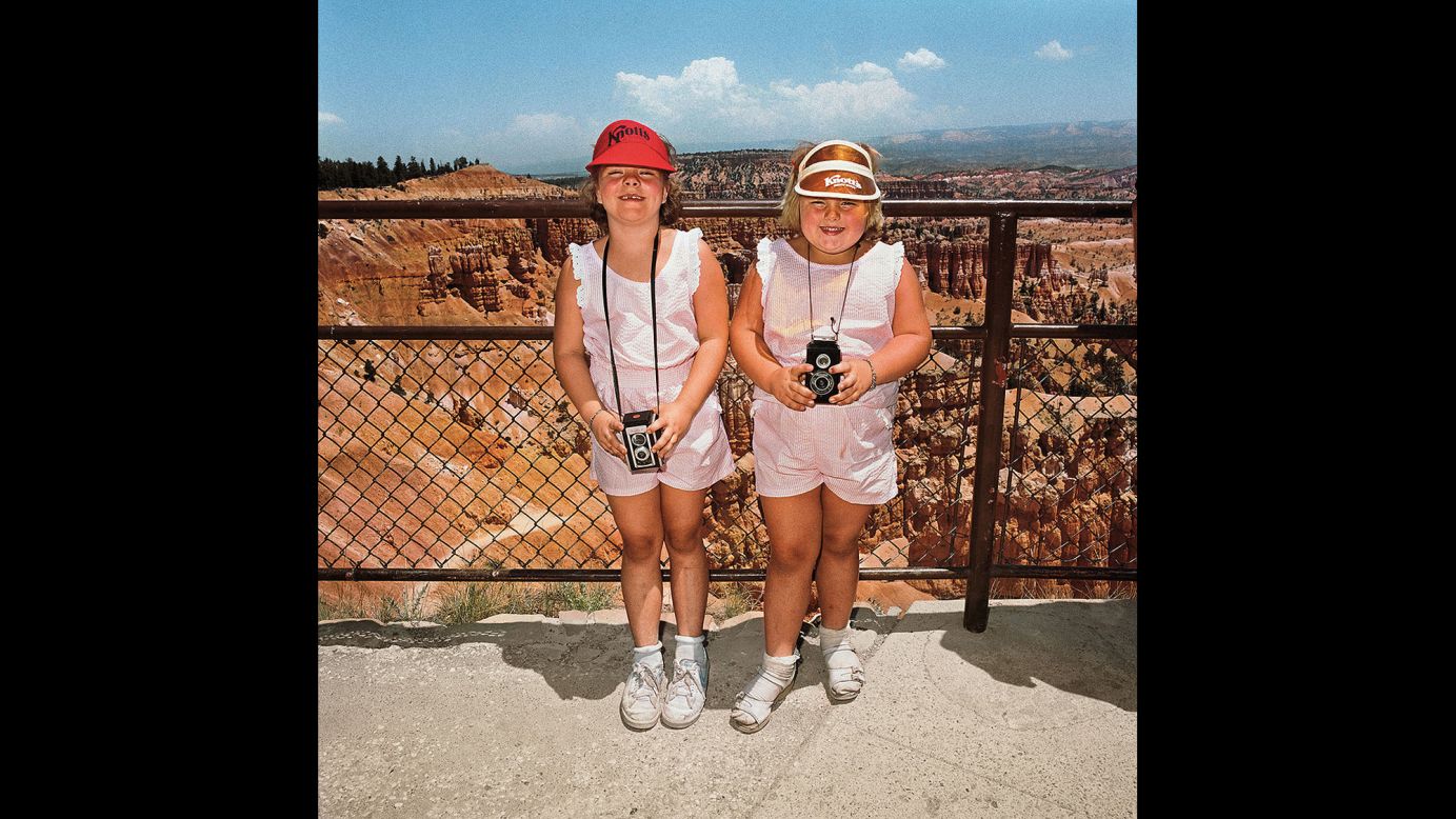 <em>Girls in Matching Pink Dresses at Sunset Point, Bryce Canyon National Park, 1980. </em>Minick looked for an "elusive something" that made the photos work. This one, he said, "was just almost too easy."