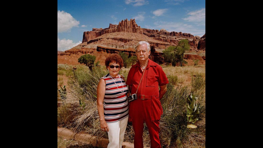 <em>Couple at Capitol Reef National Park, Utah, 1980.</em> American photographer Roger Minick started shooting his Sightseer series of color photos in 1980 as sort of a tourist time capsule.