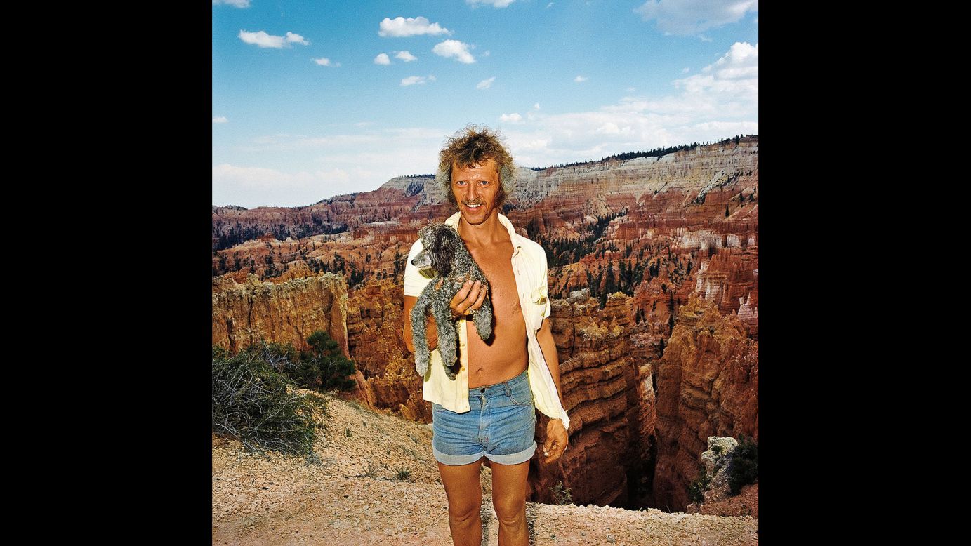 <em>Man with Poodle at Sunset Point, Bryce Canyon National Park, Utah, 1980.</em> Minick used an on-camera flash to get the right amount of fill light.