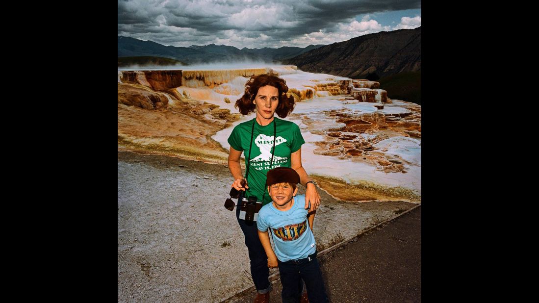 <em>Mother & Son at Minervas Terrace, Yellowstone National Park, Wyoming, 1980.</em> Minick was inspired by snapshots, but he wanted his series to present more than the typical bright smiles.