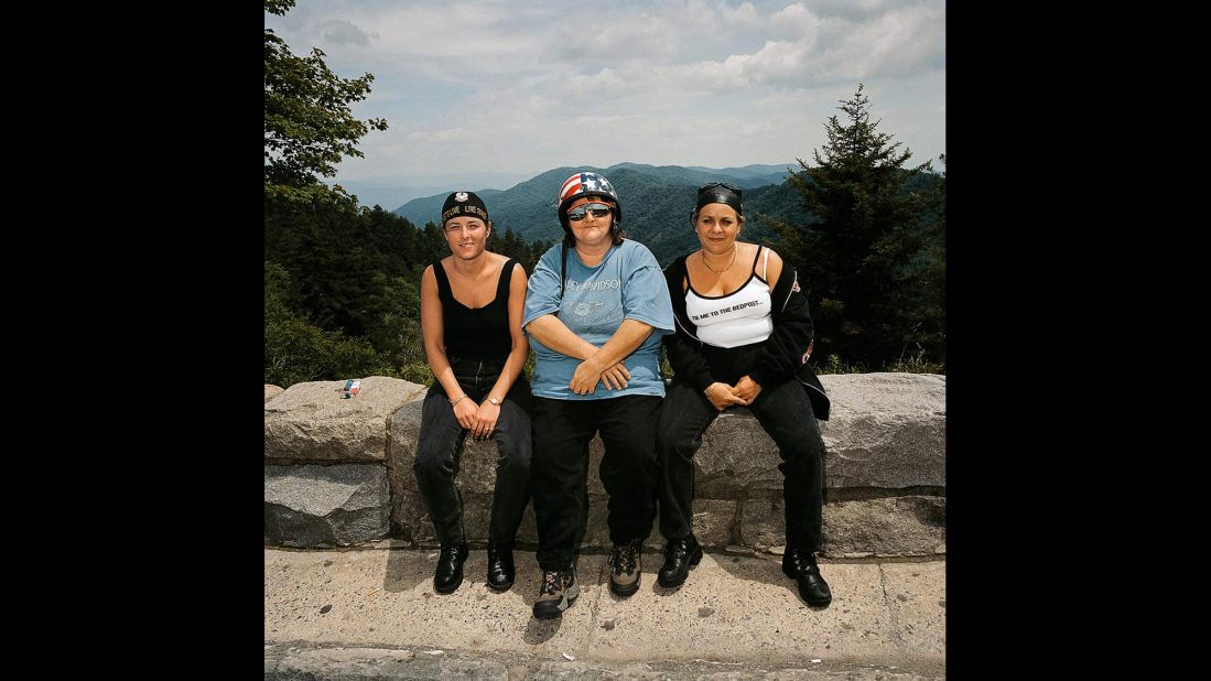 <em>Three Women at Overlook, Great Smoky Mountains National Park, North Carolina, 1999. </em>After his first trips in the 1980s, Minick resumed the series in the late 1990s, photographing sightseers in the Midwest and the East.