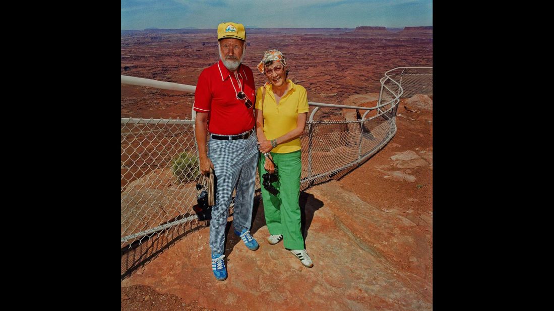 <em>Couple at Canyonlands National Park, Utah, 1980. </em>The series "addressed what people wore and how it juxtaposed with the background and the landscape," Minick said.