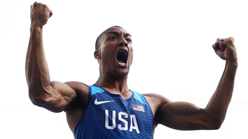 RIO DE JANEIRO, BRAZIL - AUGUST 18:  Ashton Eaton of the United States celebrates during the Men's Decathlon Pole Vault on Day 13 of the Rio 2016 Olympic Games at the Olympic Stadium on August 18, 2016 in Rio de Janeiro, Brazil.  (Photo by Alexander Hassenstein/Getty Images)
