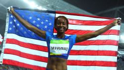 USA's Dalilah Muhammad celebrates winning the gold in the Women's 400m Hurdles Final during the athletics event at the Rio 2016 Olympic Games at the Olympic Stadium in Rio de Janeiro on August 18, 2016.   / AFP / Jewel SAMAD        (Photo credit should read JEWEL SAMAD/AFP/Getty Images)