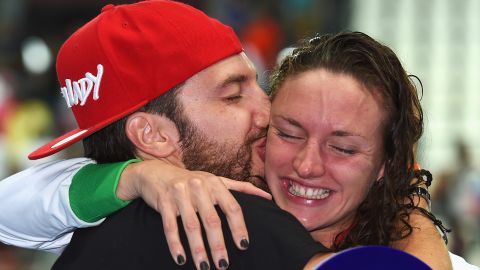 Hosszu and Tusup are pictured together at the FINA world championships in August 2015.