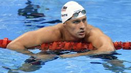 FILE - In this Aug. 9, 2016, file photo, United States' Ryan Lochte checks his time after a men' 4x200-meter freestyle relay heat during the swimming competitions at the 2016 Summer Olympics in Rio de Janeiro, Brazil. A Brazilian police official told The Associated Press that Lochte fabricated a story about being robbed at gunpoint in Rio de Janeiro.   (AP Photo/Martin Meissner, File)
