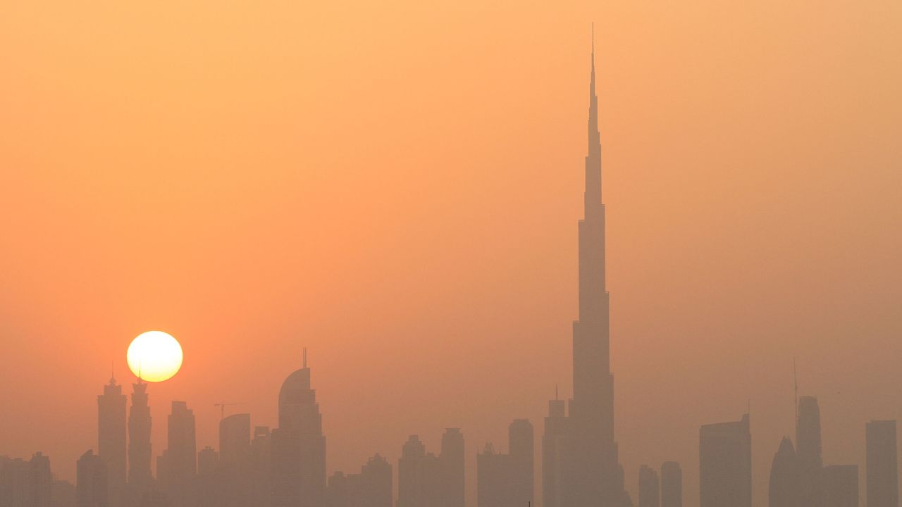 A view of Dubai's skyline at sunset in 2013. Dubai is one of seven emirates of the United Arab Emirates.