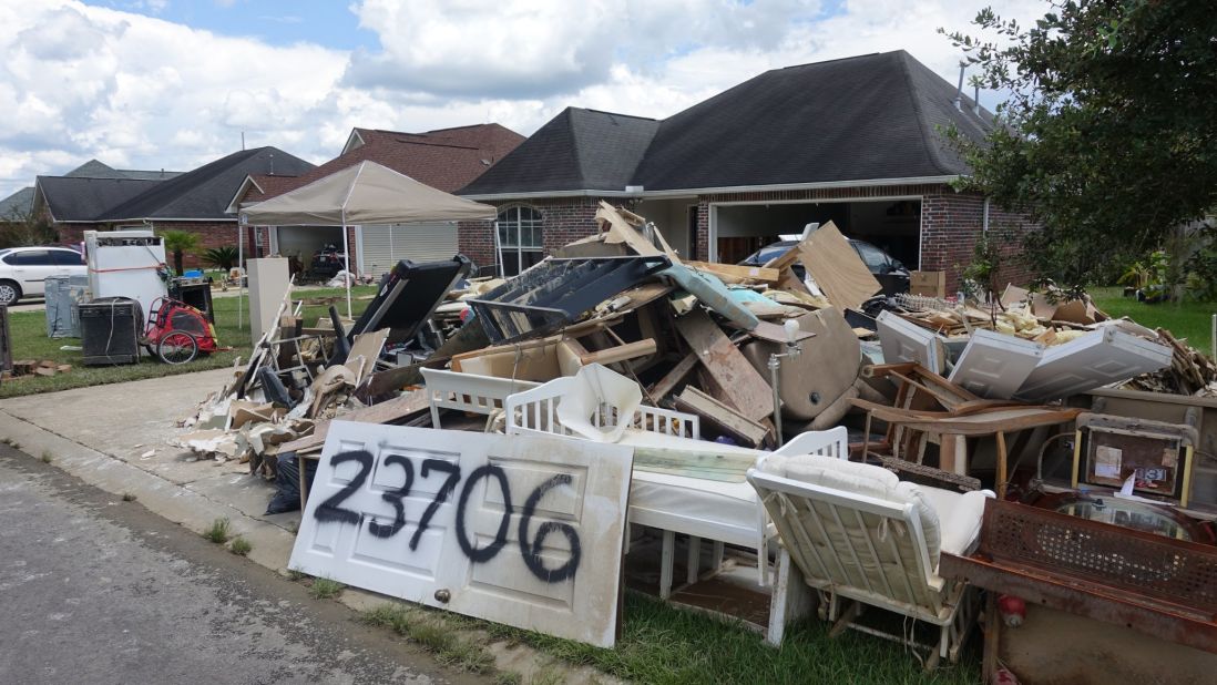 Not only did some residents lose most, if not all, of their belongings in the South Point subdivision of Denham Springs, Louisiana, but because the floodwaters washed away house numbers and mailboxes, people spray-painted their addresses on doors so police and insurance adjusters can find their homes.