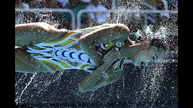 A synchronized swimmer from China performs during the team's free routine.