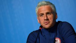 US swimmer Ryan Lochte holds a press conference on August 3, 2016 in Rio de Janeiro, two days ahead of the opening ceremony of the Rio 2016 Olympic Games.