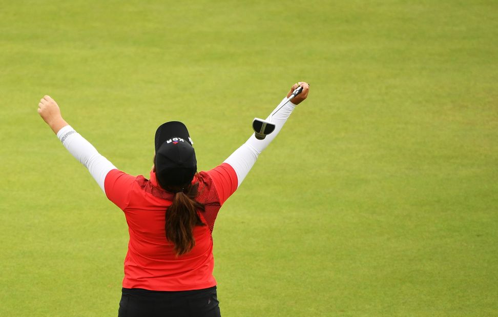 South Korean golfer Inbee Park reacts after winning gold.