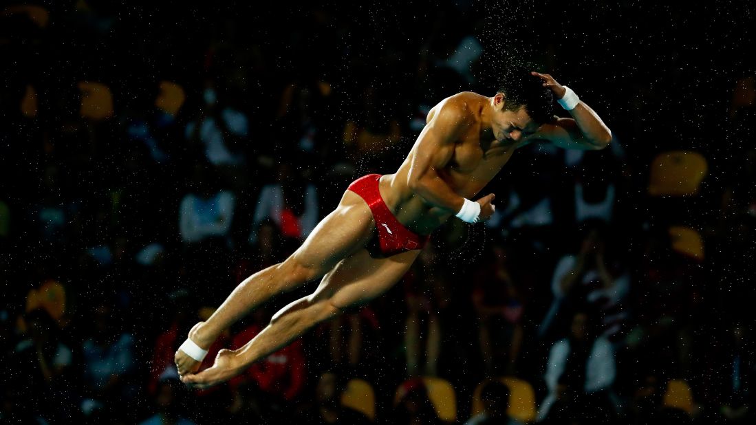 Bo Qiu of China competes during the men's diving 10-meter platform final. China's Aisen Chen would go on to win gold in the event.