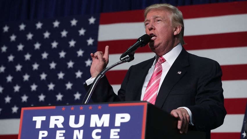 Republican presidential nominee Donald Trump speaks to voters during a campaign rally at Fredericksburg Expo Center August 20, 2016 in Fredericksburg, Virginia.