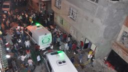Ambulances at the scene of a bomb blast at a wedding party in Gaziantep, southeastern Turkey on Saturday.