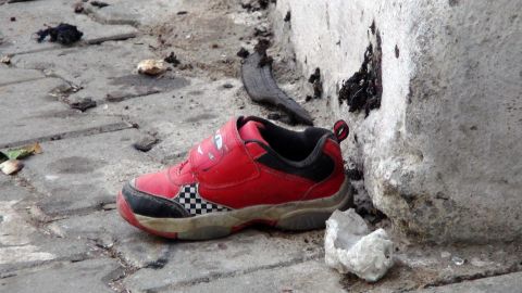 The shoe of a young victim of the bomb attack in Gaziantep.