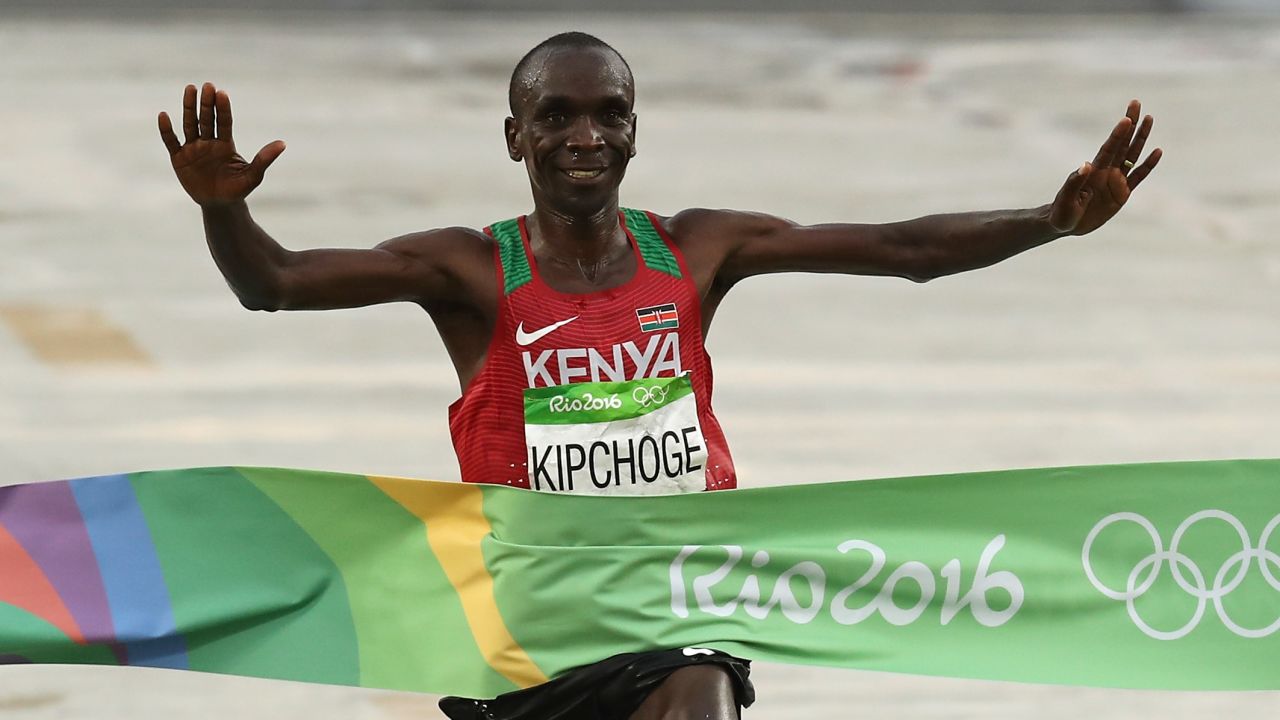 Eliud Kipchoge of Kenya takes gold in the men's marathon on the final day of the Rio Olympics. 