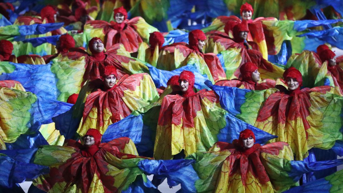 Dancers perform in the "Olympic Wings" segment of the event.