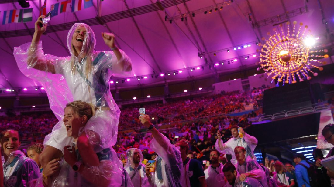 Athletes parade during the ceremony.