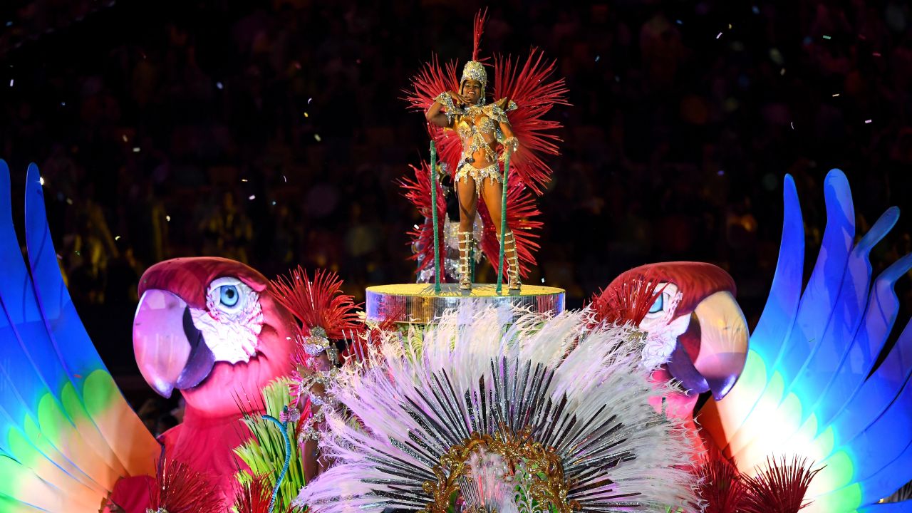 Samba dancers perform in the "Cidade Maravilhosa" segment of the ceremony.