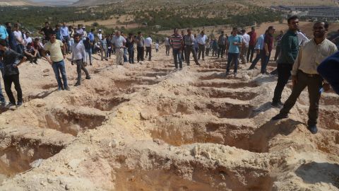 Graves freshly dug for the victims of the Gaziantep blast.