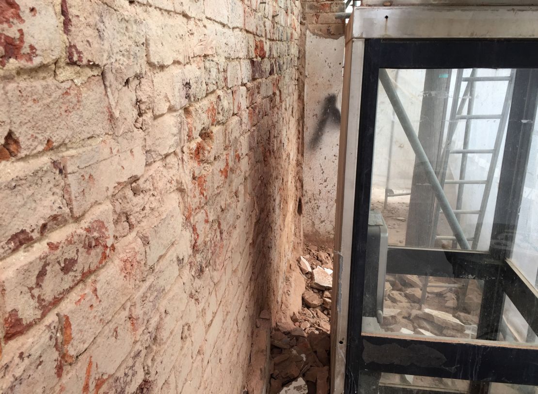  An exposed brick wall on the side of a house on Fairview Road adjacent to St. Anne's Terrace, Cheltenham, where a graffiti street art piece suspected of being a Banksy appears to have been removed.