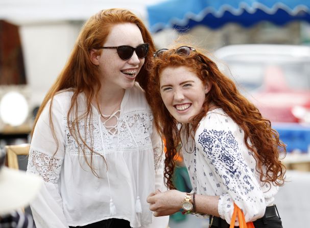 Laoise Donavon (left) and Ruby Parker (right) giggling at the festival. 