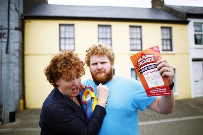 The event's founder, Joleen Cronin, poses with her brother Dennas, also known as "Chief Ginger." The convention partners with the Irish Cancer Society to promote a message for all redheads and fair-skinned folks to cover up, wear sunscreen and be safe in the sun. 