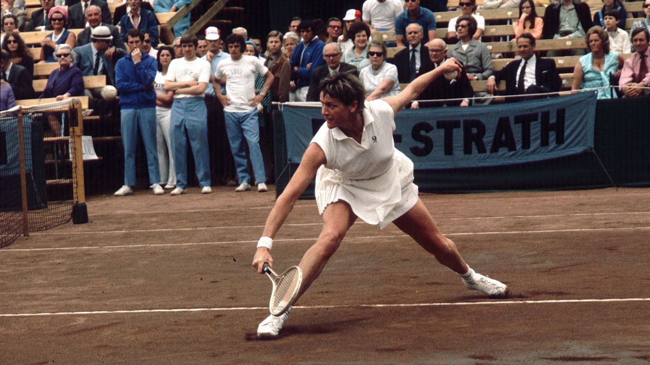 Australian tennis player Margaret Court playing in a championship match at Bournemouth in 1971.