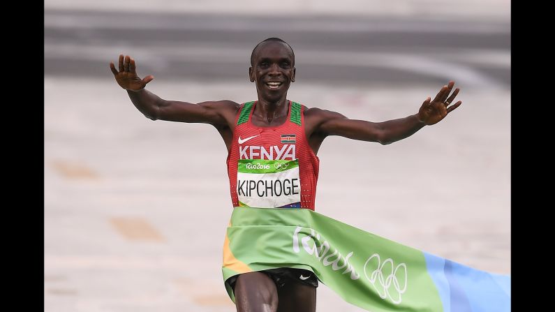 Kenya's Eliud Kipchoge <a href="index.php?page=&url=http%3A%2F%2Fwww.cnn.com%2F2016%2F08%2F21%2Fsport%2Frio-2016-marathon-kipchoge-rupp%2F" target="_blank">wins the marathon</a> on Sunday, August 21. 