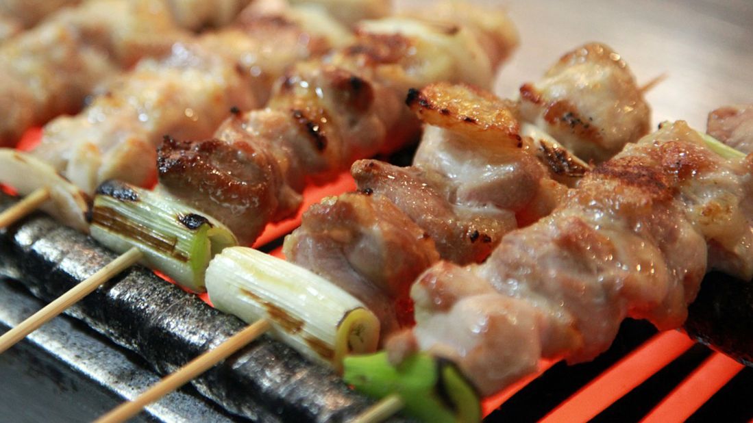 Traditionally, yakitori refers only to barbecued poultry skewers -- be it meat, offal or skin. However, the meaning of the term has widened to include vegetables and other meats. 
