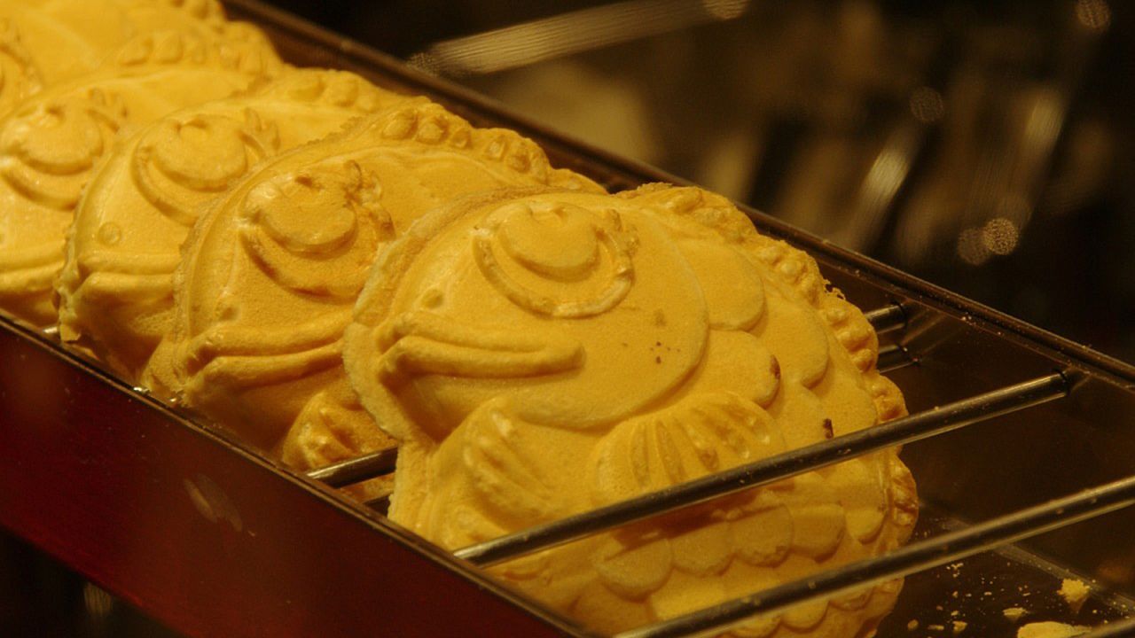 Taiyaki is a sea bream-shaped waffle with a sweet filling -- azuki bean paste is most traditional. 