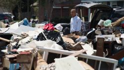US President Barack Obama tours a flood-affected area in Baton Rouge, Louisiana, on Tuesday, August 23.