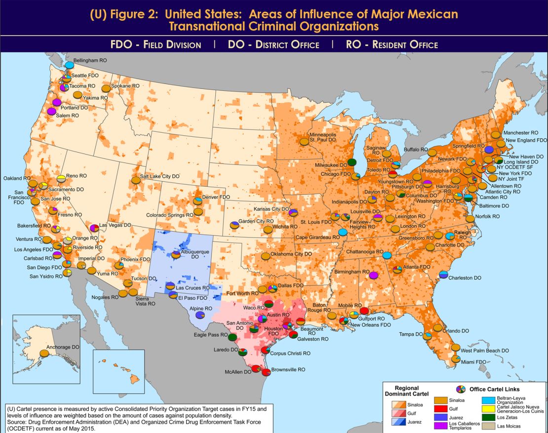 This map shows cartel influence in the United States. Source: DEA