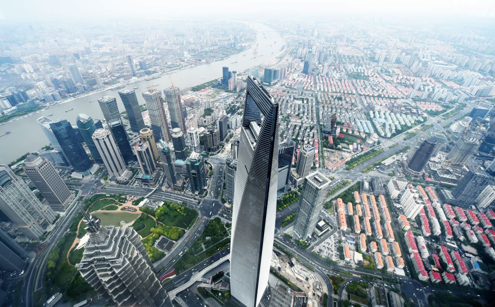 Skyscrapers in Shanghai symbolize a shift in global power dynamics. Here, the Shanghai World Financial Center is viewed from the Shanghai Tower -- the second tallest building in the world.