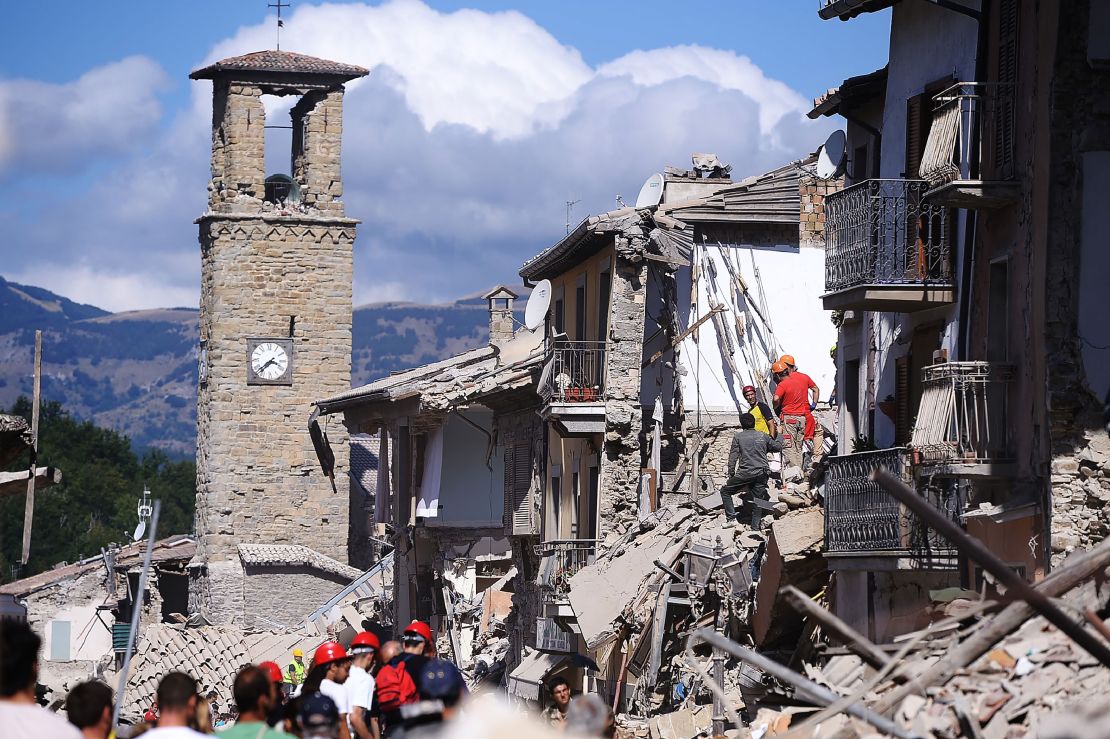  Amatrice's clock tower remains virtually untouched. 