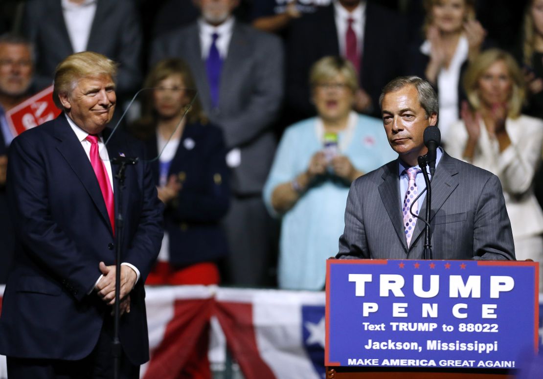 Nigel Farage appeared with then-candidate Donald Trump at a rally in Mississippi in September 2016.