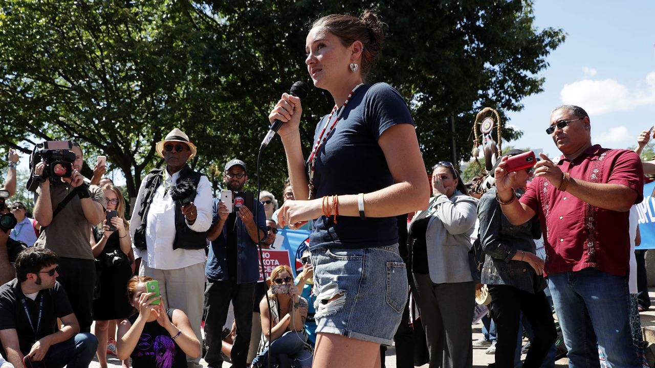 Actress Shailene Woodley protests against the pipeline on August 24 in Washington.